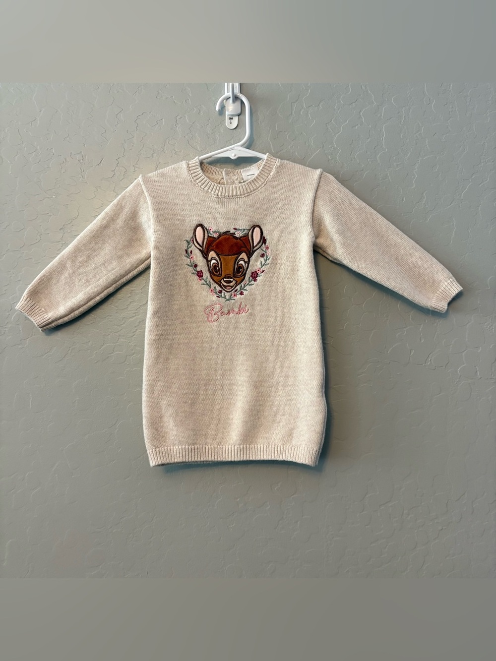 Primark Disney long sleeve Bambi deer cream pink sweater dress 9-12 months